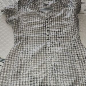 Exofficio Women's Gray and White Plaid Button-Front Blouse